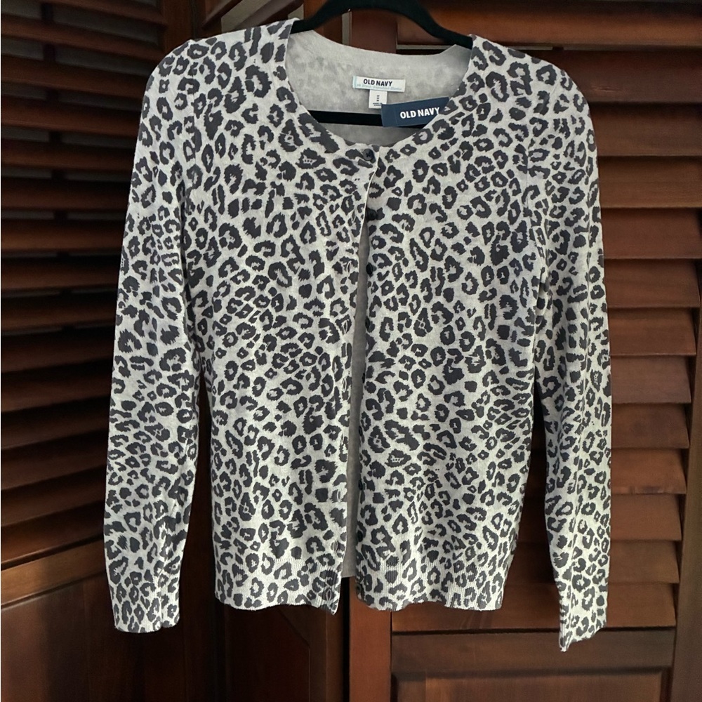 Old Navy Black and White Animal Print Cardigan NWT Size M